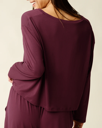 Burgundy Aria Bamboo Cropped Long Sleeve Top