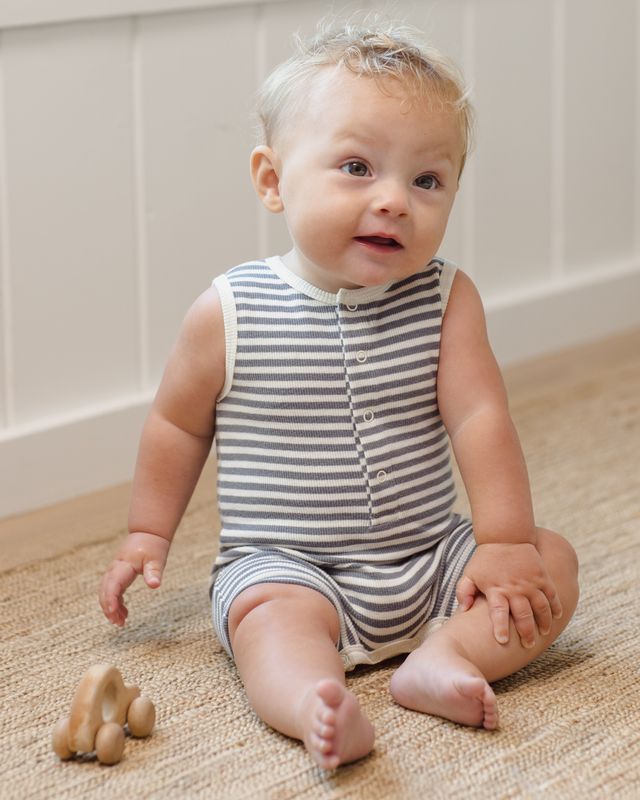 Ocean Stripe Ribbed Henley Romper