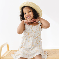 Whimsical Floral Bamboo Flutter Sleeve Dress