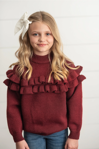 Burgundy Double Ruffle Knit Sweater