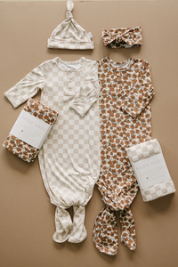Taupe Checkered Bamboo Swaddle