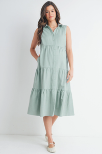 Sage Tiered Maternity Midi Dress