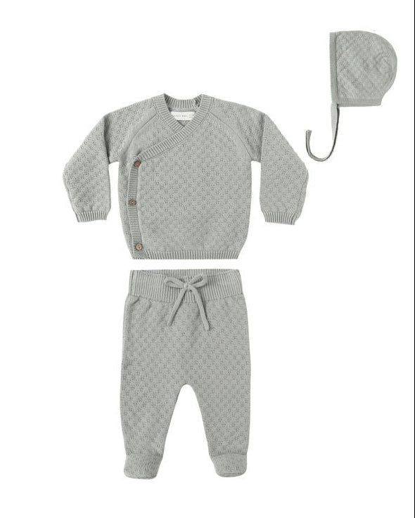 Steel Blue Knit Wrap Top + Pant Set