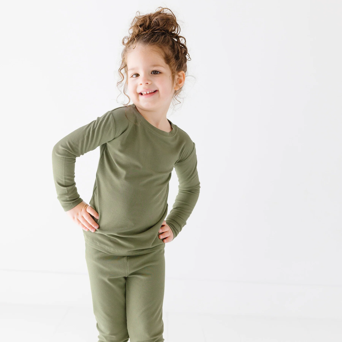 Olive Small Ribbed Pajama Set