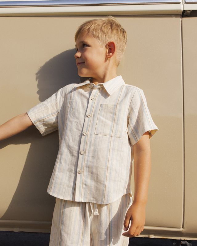 Sea Stripe Collared Short Sleeve Shirt