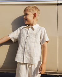 Sea Stripe Collared Short Sleeve Shirt