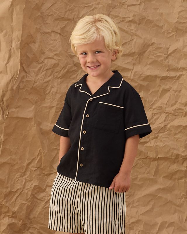 Black Lapel Collared Shirt