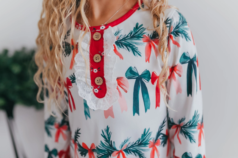 Holly Bows Ruffle Nightgown