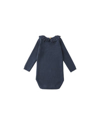 Navy Ruffle Collar Bodysuit