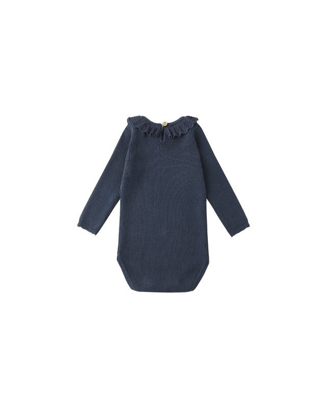 Navy Ruffle Collar Bodysuit