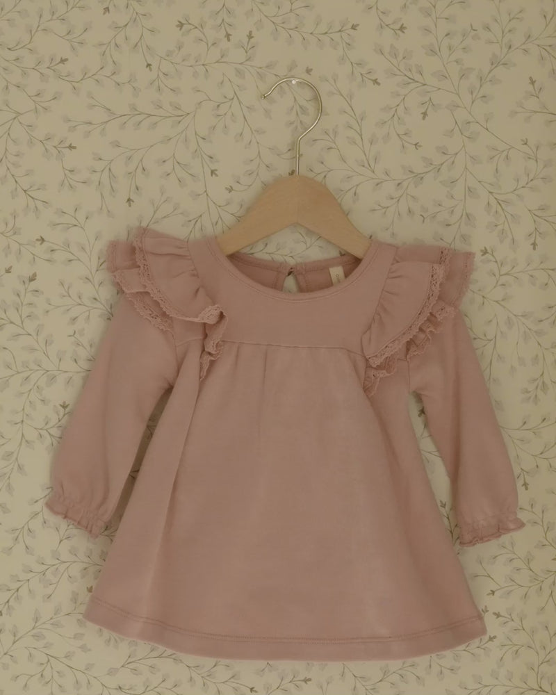 Rose Long Sleeve Flutter Dress