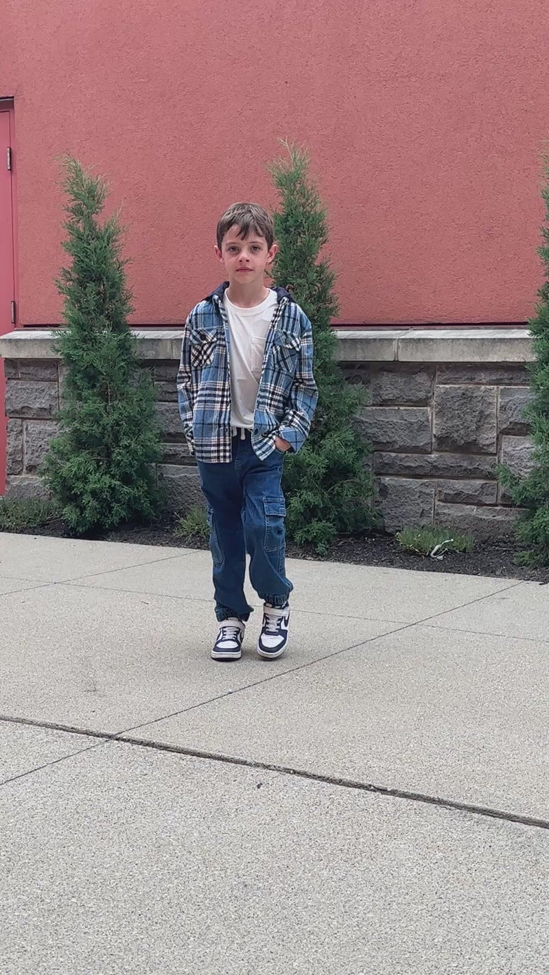 Blue Plaid Hooded Shacket