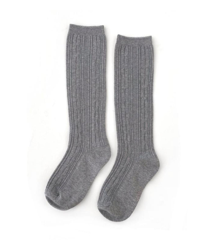 Grey Cable Knit Knee High Socks