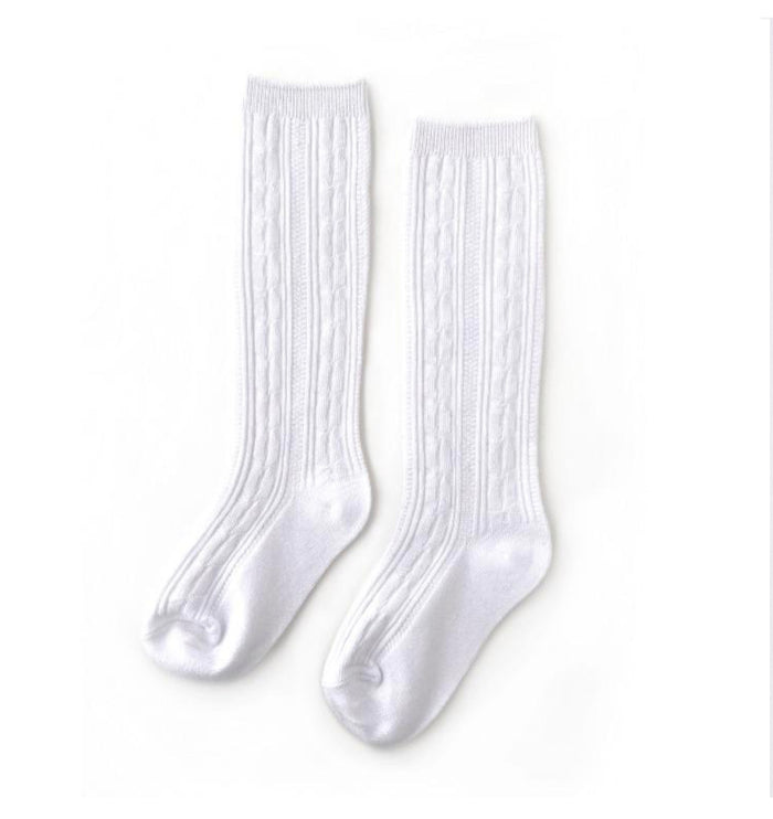 White Cable Knit Knee High Socks