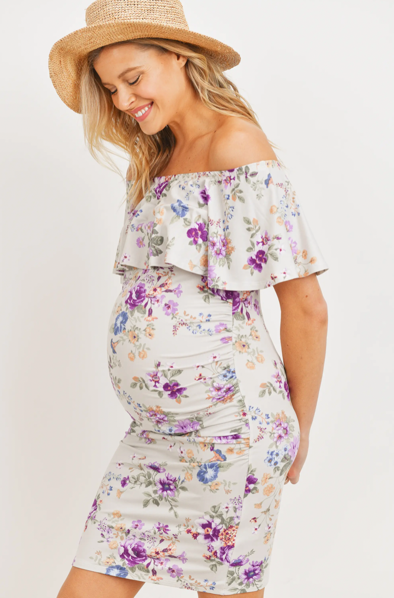 Floral Off Shoulder Ruffle Maternity Dress