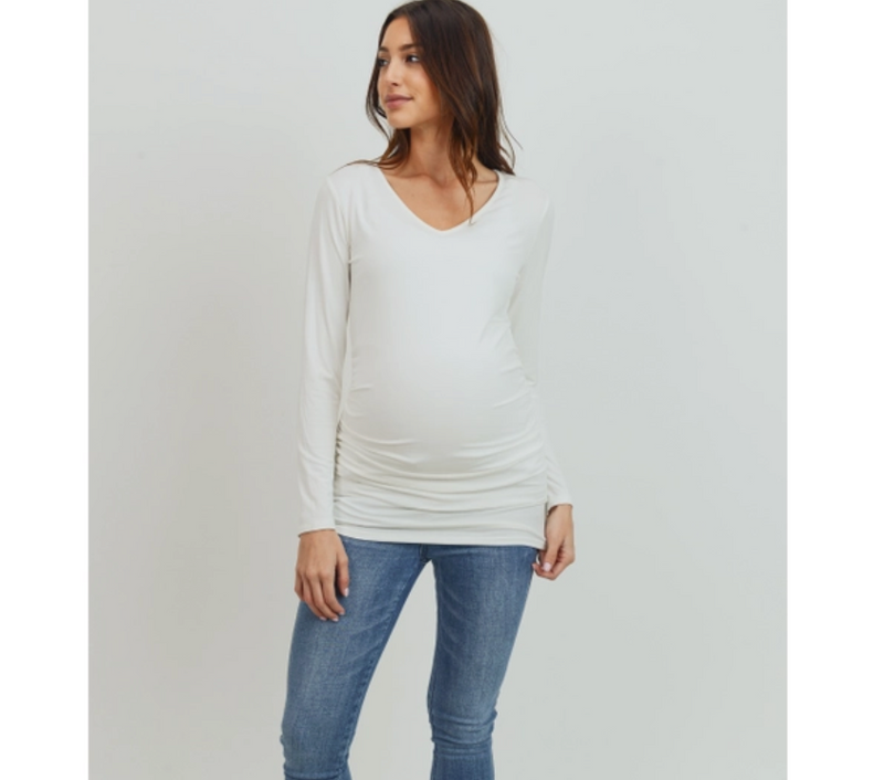 Maternity Basic Long Sleeve V-Neck - Ivory
