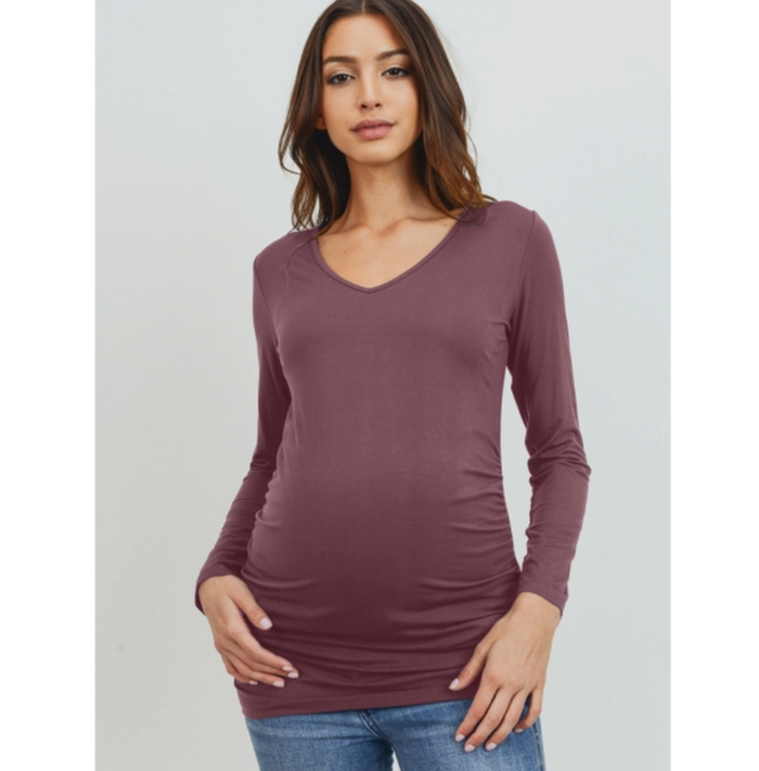 Maternity Basic Long Sleeve V-Neck - Mauve