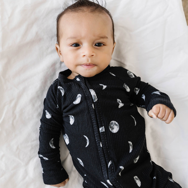 Moon Phases Ribbed Zip Romper