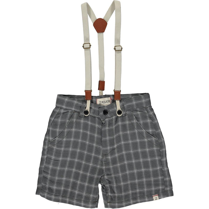 Grey Plaid Suspender Shorts