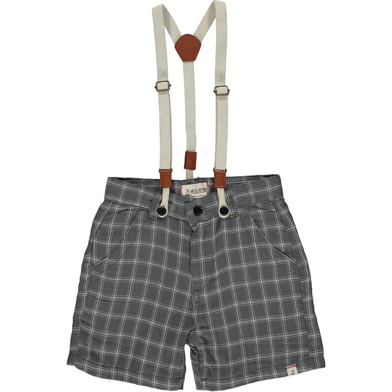 Grey Plaid Suspender Shorts