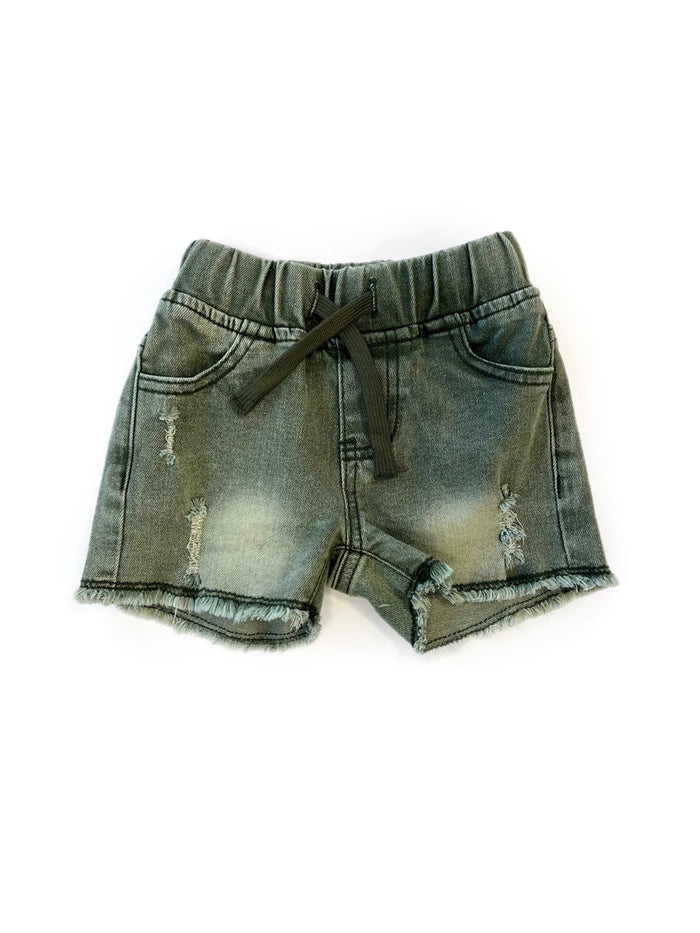 Cut Off Denim Shorts - Green Wash