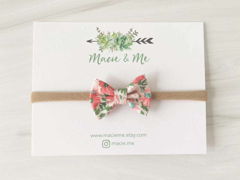 Coral Floral Mini Bow