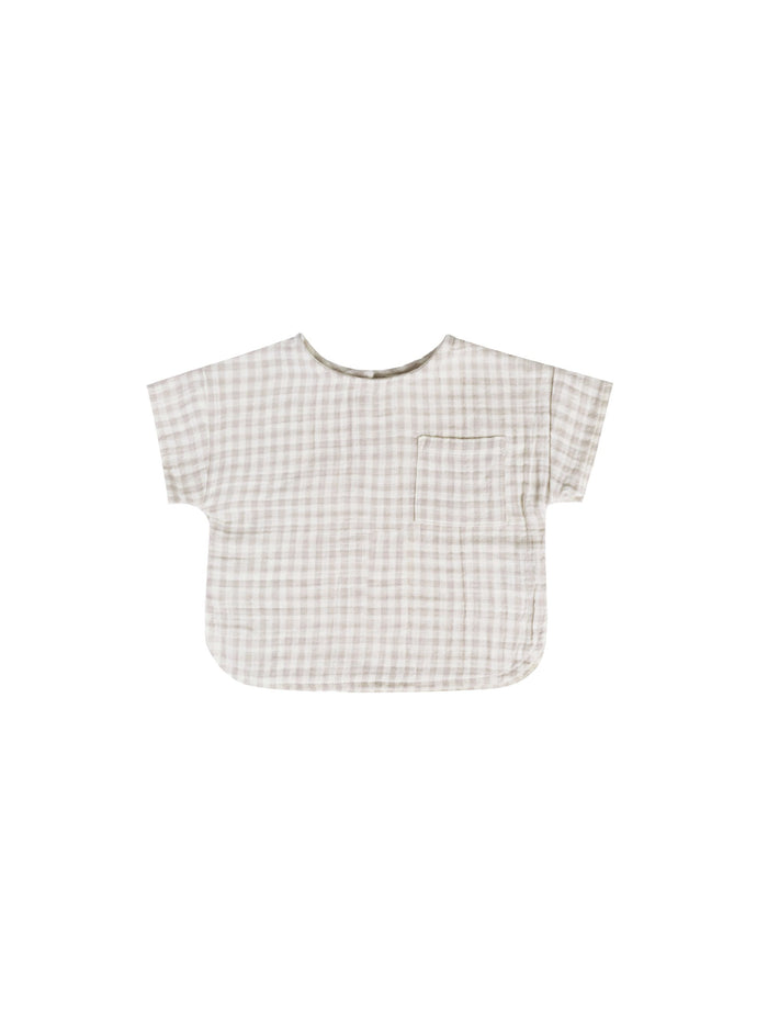 Silver Gingham Woven Boxy Top