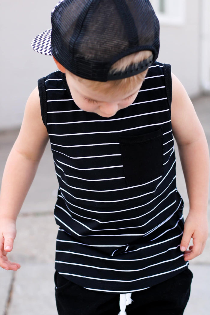 Stripe Pocket Tank - Black